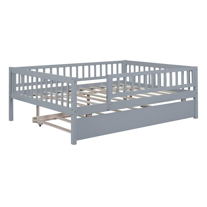Full Size Daybed with Pull-Out Trundle and Fence Guardrails