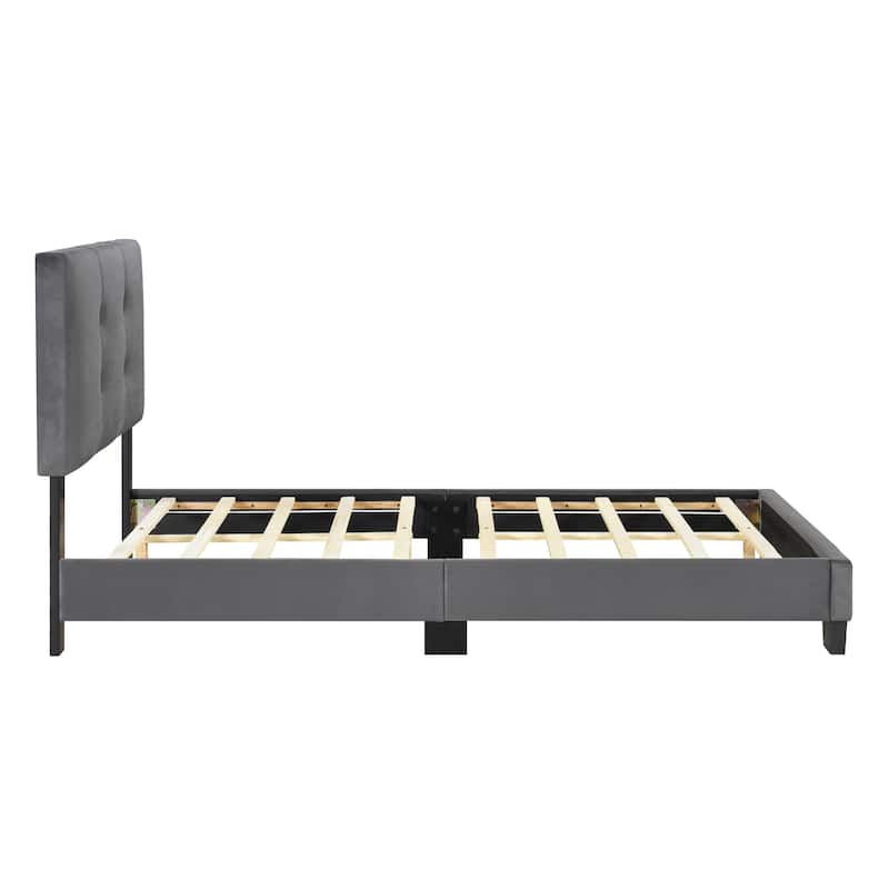 Velvet Twin Platform Bed with Adjustable Tufted Headboard