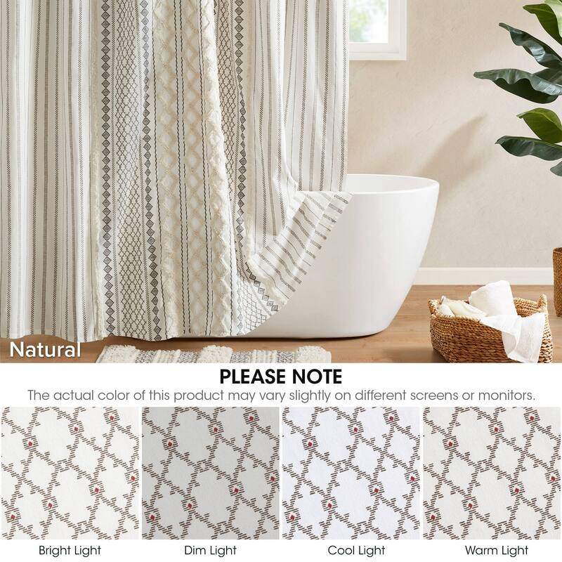 INK+IVY Imani Cotton Printed Shower Curtain with Chenille
