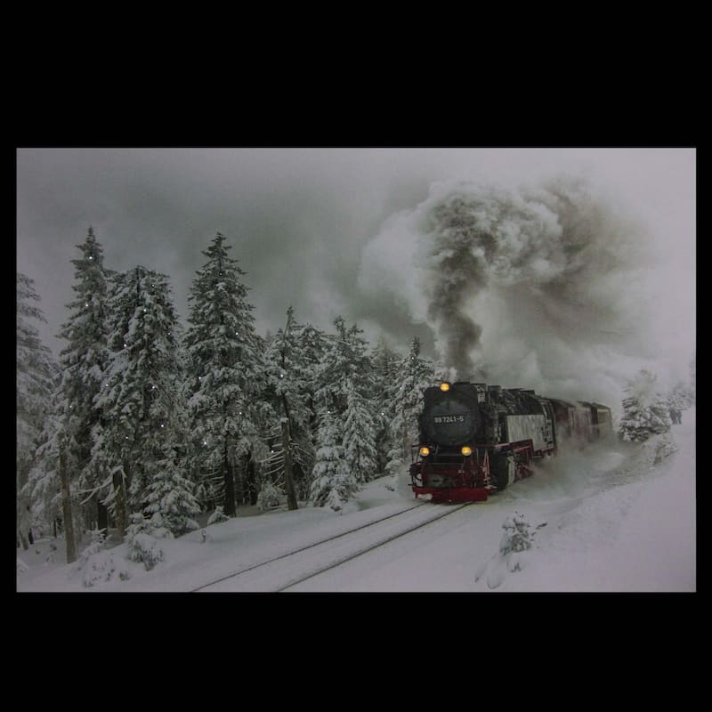 Large Fiber Optic LED Lighted Woods Train Canvas Wall Art 23.5 x 15.5