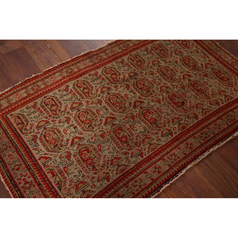 Pre-1900 Antique Senneh Vegetable Dye Foyer Wool Carpet - 1'10" x 2'11"