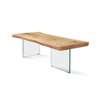 LEGRAND-GL Solid Wood Dining Table - Natural Oak/Clear Glass - Bed Bath ...