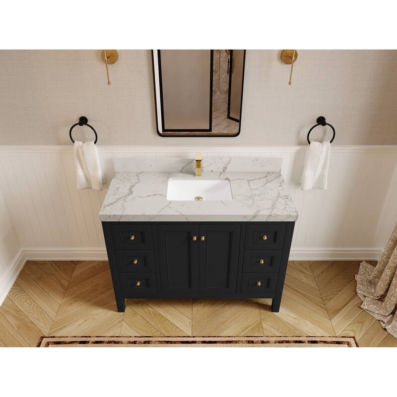 Willow Collections 48 in. W x 22 in. D Nashville Single Sink Bathroom Vanity with Countertop - 2”Venatino - Black