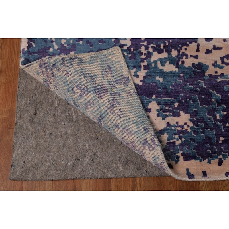 Contemporary Abstract Indian Rug Hand-Knotted Dining Room Wool Carpet - 9'8"x 12'9"