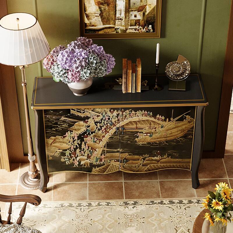 51.18'' Sideboard Pure handcrafted vintage painted double sliding door partition storage entryway decorative cabinet