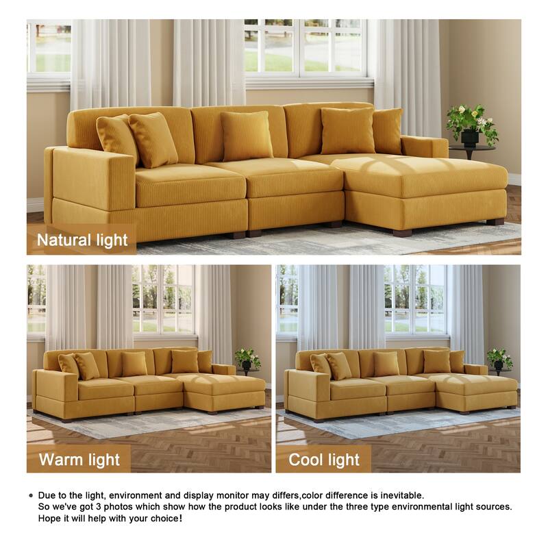 Upholstered Oversized Modular Sectional Sofa Set Corduroy Sleeper Sofa With Chaise