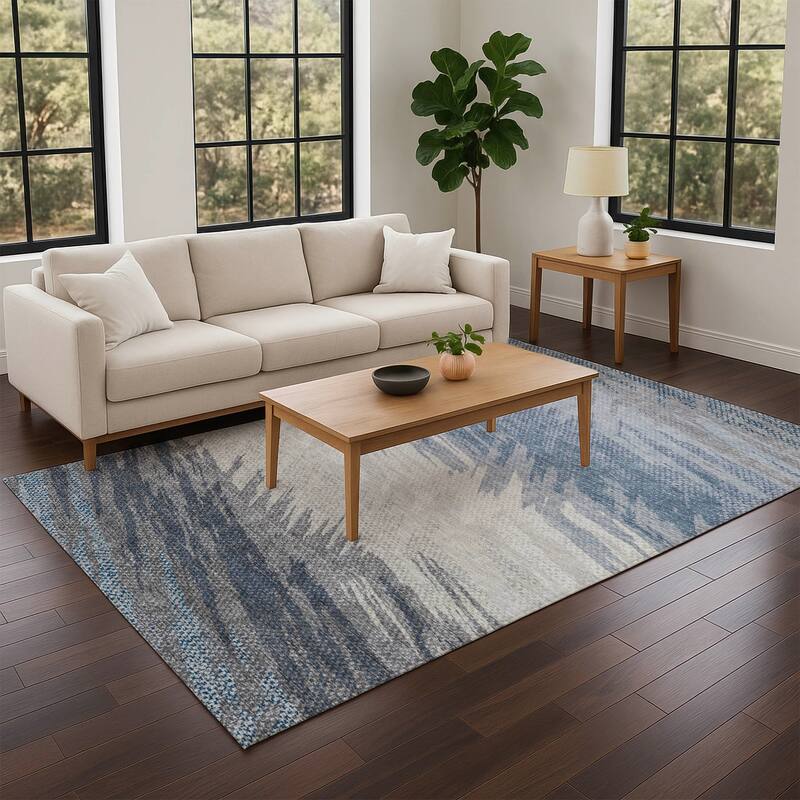 Machine Washable Indoor/ OutdoorAbstract Brushstrokes Chantille Rug