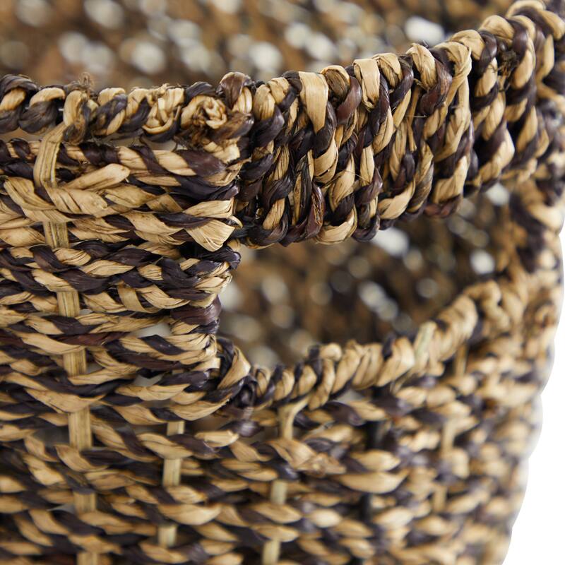 Brown Seagrass Handmade Woven Single Slot Magazine Holder with Light Brown Accents