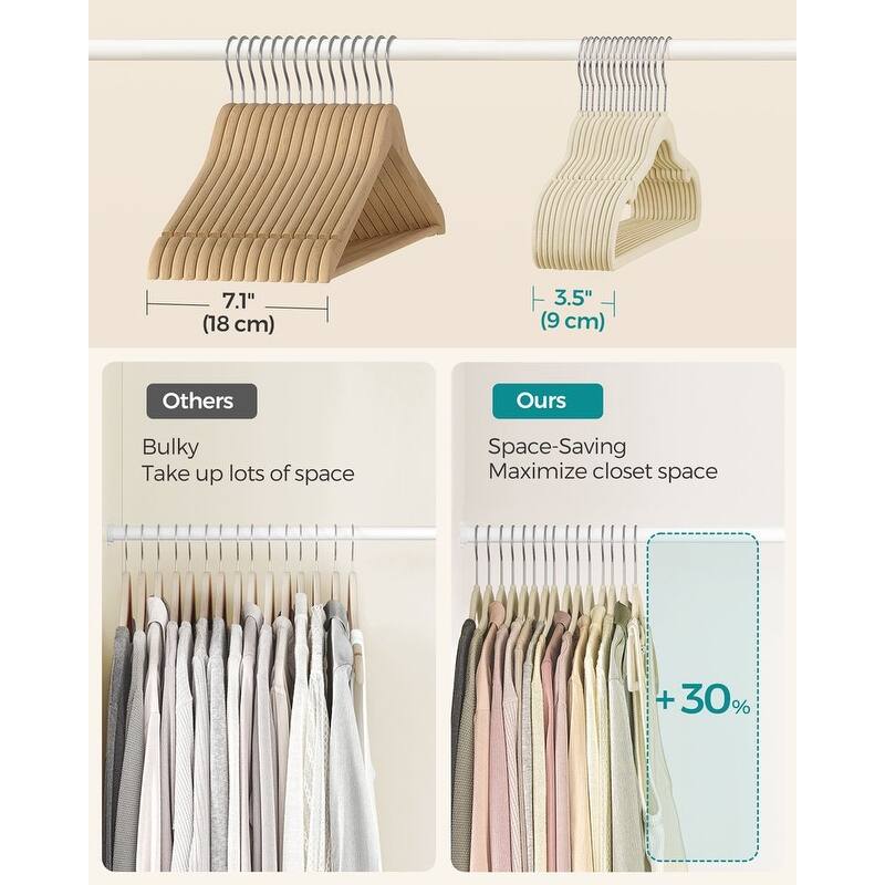 Space-Saving Velvet Anti-Slip Coat Hangers with Shoulder Notches and Swivel Hook