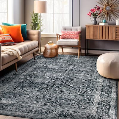 World Rug Gallery Transitional Bohemian Distressed Washable Non Slip Area Rug