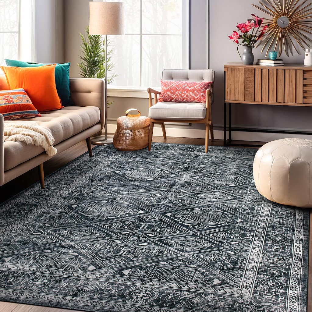 World Rug Gallery Transitional Bohemian Distressed Washable Non-Slip Area Rug Perfect for Living Room, Entryway, or Bedroom