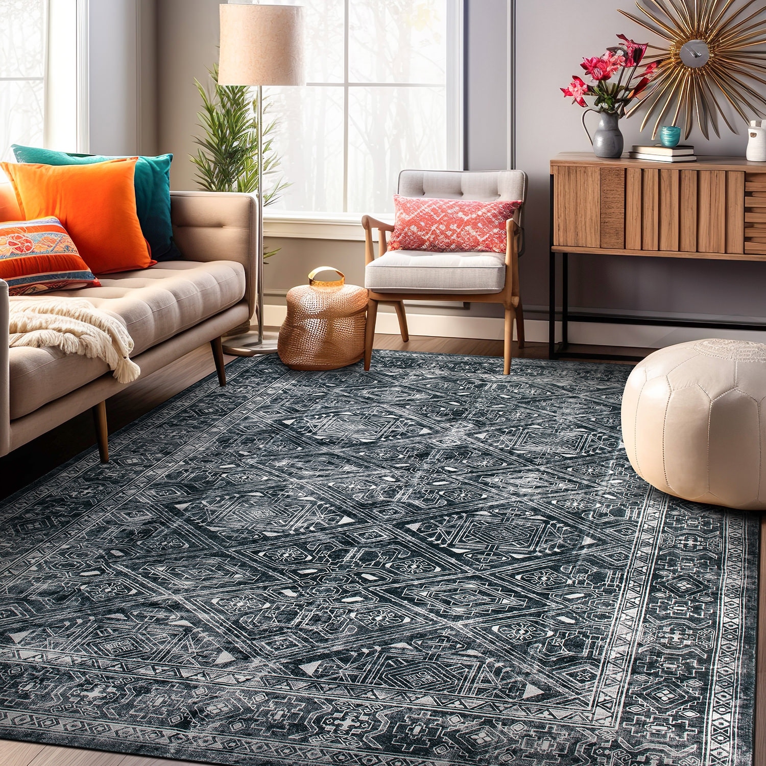 World Rug Gallery Transitional Bohemian Distressed Washable Non-Slip Area Rug