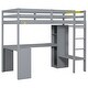 preview thumbnail 38 of 42, Loft Bed Frame with L-shaped Desk, Open Wardrobe and Storage Bookcase, Wooden Bed with Guardrails and Stairs for Kids
