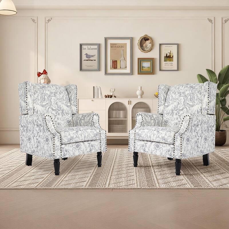 Upholstered Nailhead Trim Armchair Wingback Accent Chairs Set of 2