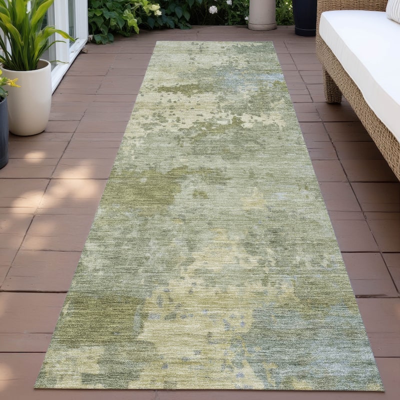 Machine Washable Indoor/Outdoor Modern Blend Chantille Rug - Green - 2'3" x 7'6"