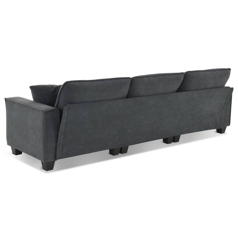 Modern Tufted Sectional Sofa with Luxurious Suede Fabric & Reinforced Legs - 4 Seat Sofa with Ottoman