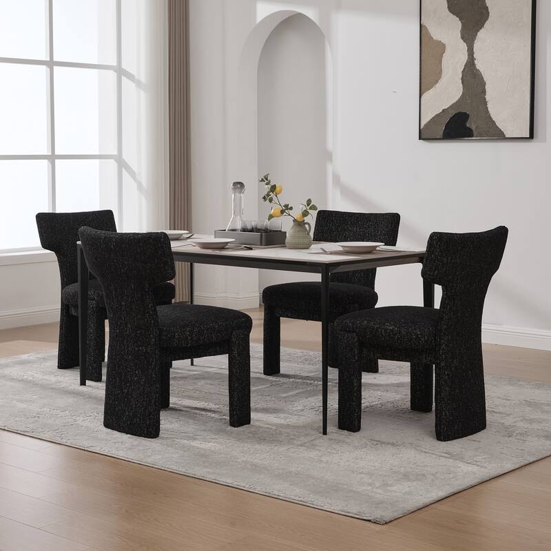 Modern Upholstered Chenille Dining Chair Set, Armless Kitchen Side Chairs Curved Back Accent Chairs w/ Wood Legs for Living Room