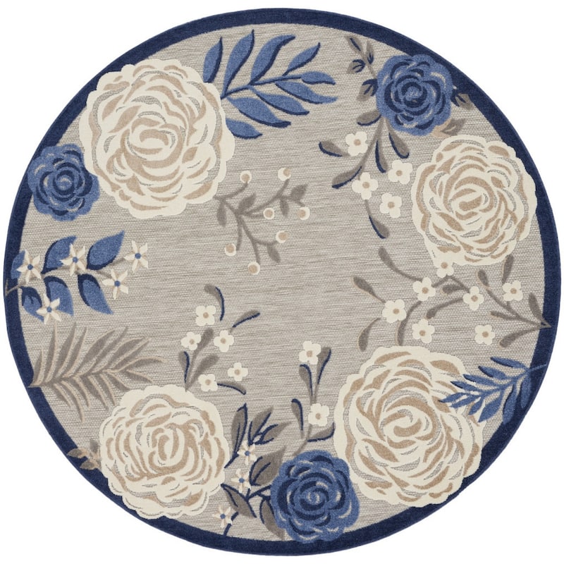Ktora Garden-Inspired Uv-Resistant Sleek Contemporary Round Outdoor Rug - 8' Round