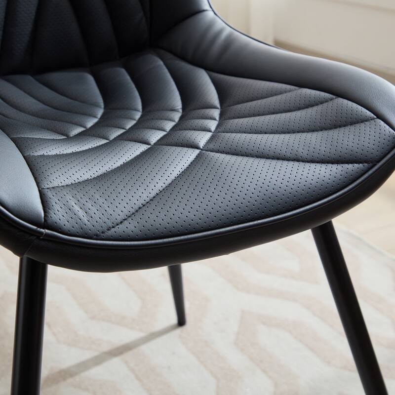 Leather Upholstered Dining Chair Set of 2 Kitchen Side Chair with Metal Legs, Armless Lounge Chair with Curved Back