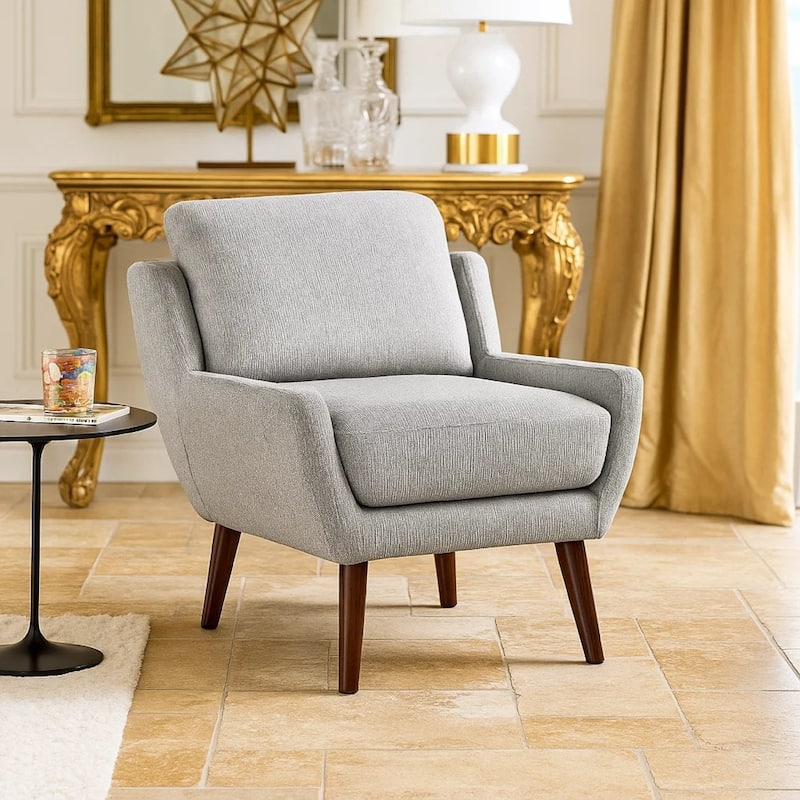 Veny Accent Armchair, Soft Gray Chenille, Solid Wood Angled Legs