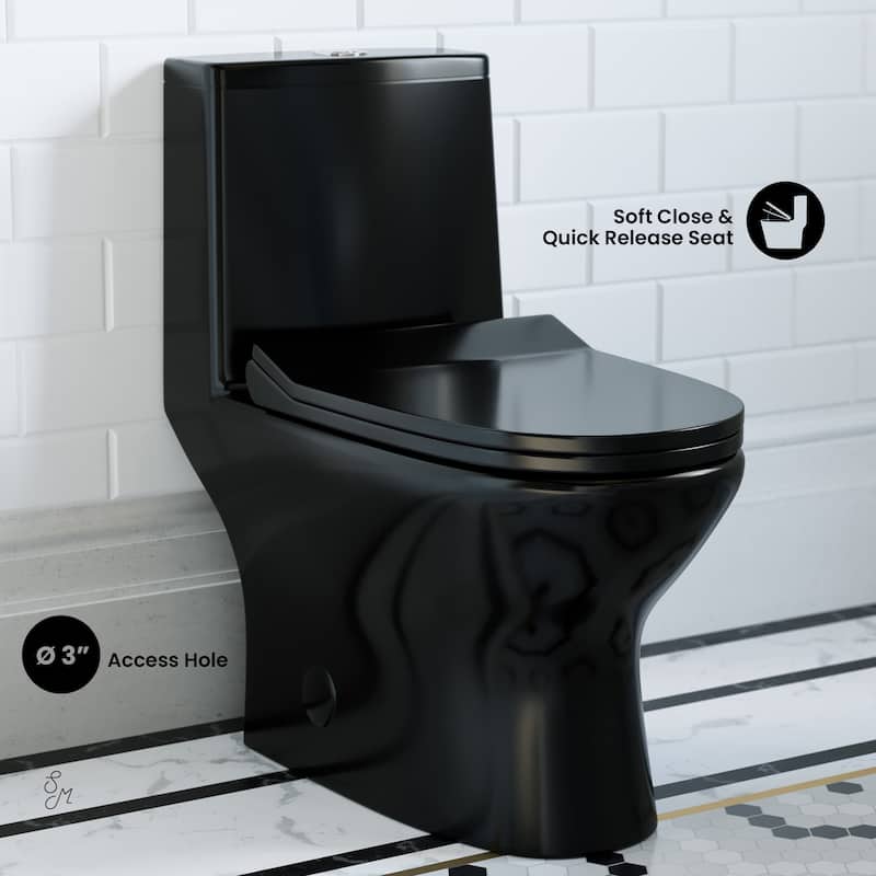 Ivy One Piece Toilet Dual Vortex Flush In Glossy Black 1.1/1.6 Gpf - 27.0" x 13.5" x 28.5"