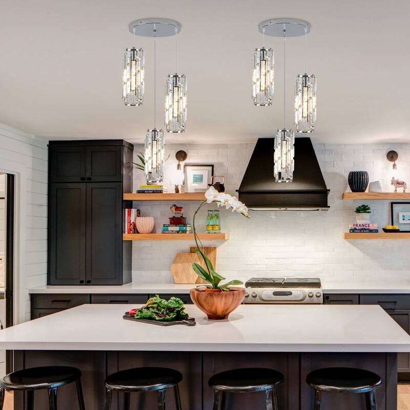 3-Light Chandelier for Bedroom Kitchen Dining Room with Crystal Shaded