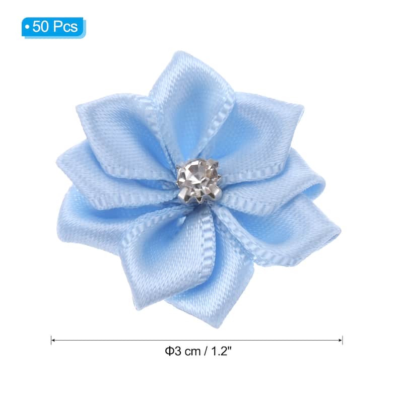 50Pcs Small Ribbon Flowers Satin Ribbon Flowers Mini Fabric Flower - 3cm - Light Blue