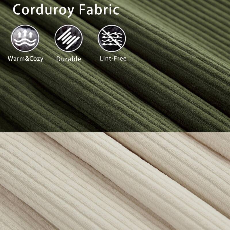 Modular 4-Seat Corduroy Sofa, Beige or Green, DIY, with Neck and Lumbar Pillows