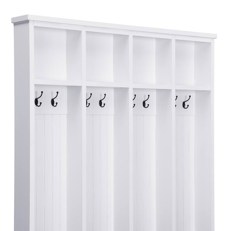 Roomfitters Farmhouse Hall Tree, 3-in-1 Entryway Coat Rack Bench with Hooks and Storage Compartments