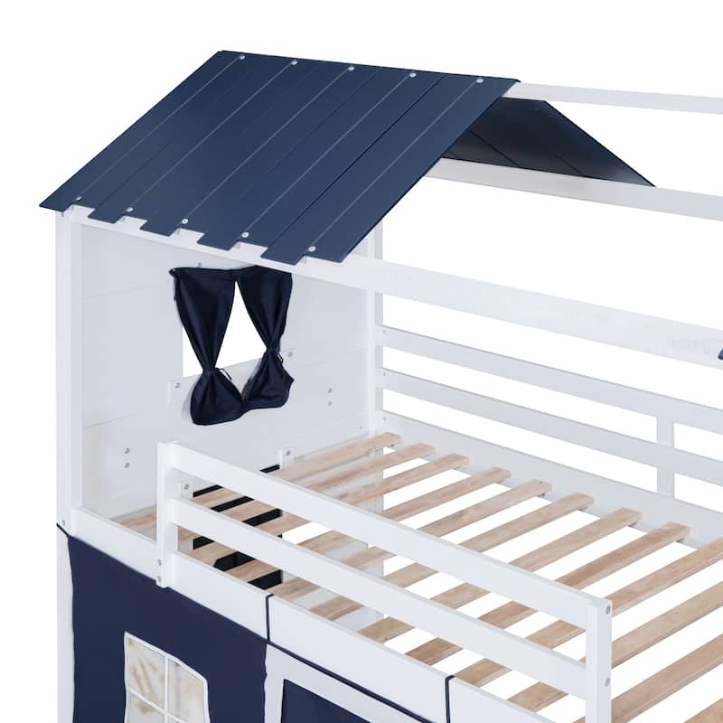 Twin Wood Castle Bunk Bed with Slide