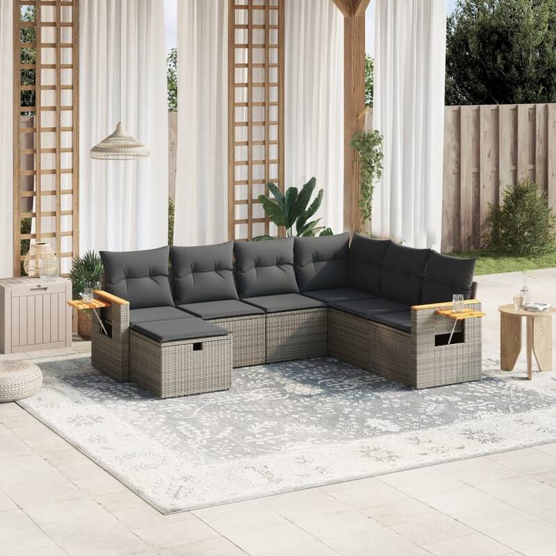 vidaXL Patio Sofa Set with Cushions Outdoor Conversation Furniture Poly Rattan - Gray without table - 24.4 x 24.4 x 27.2 in