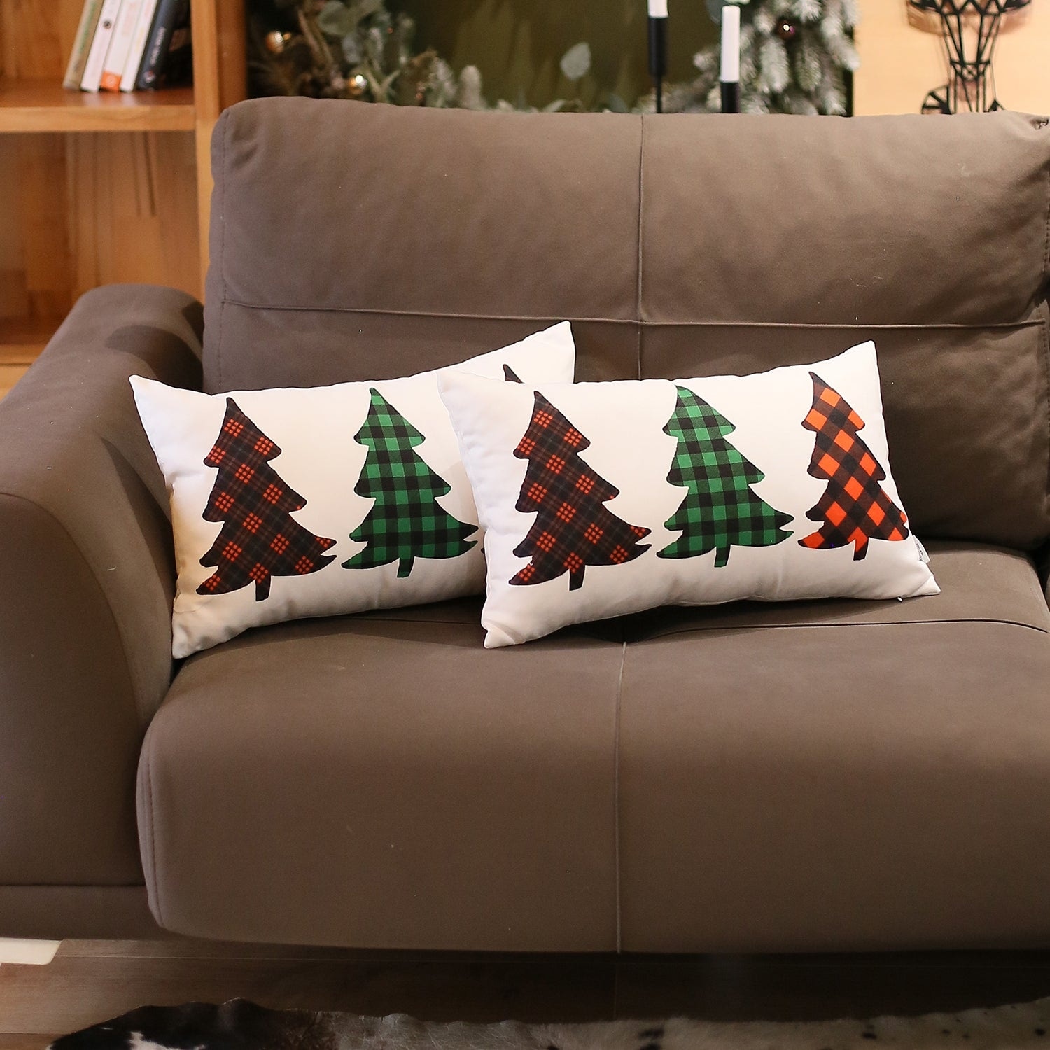 Christmas Tree Lumbar Printed Pillow Covers Insert Set of 2