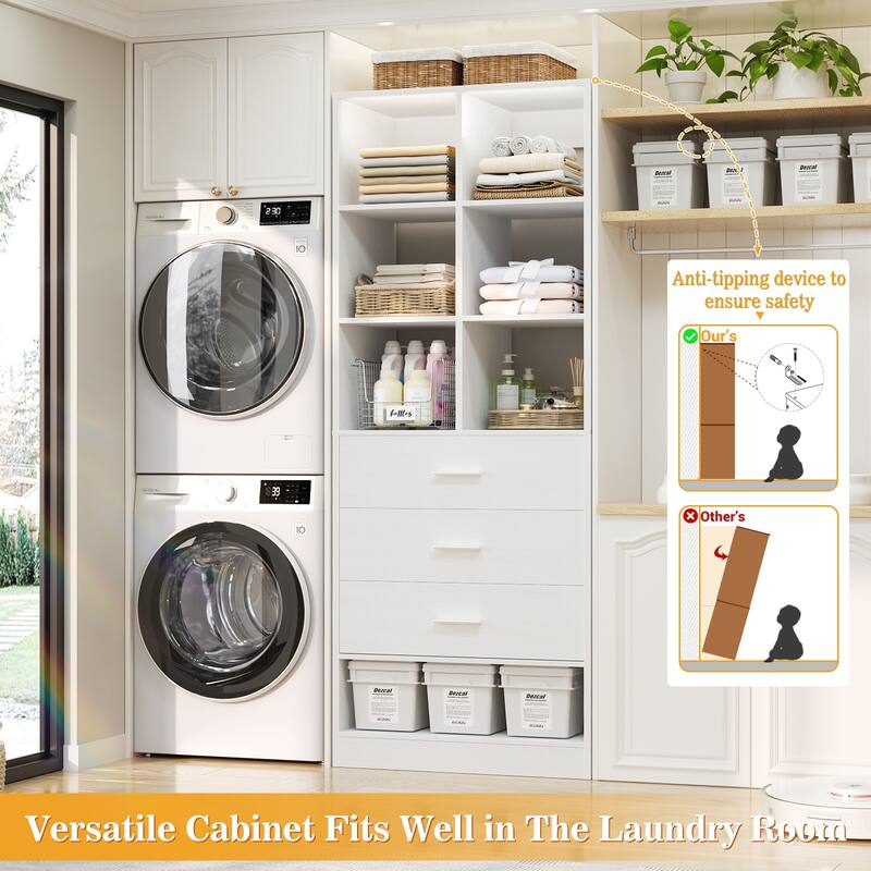 Qvella 23.6'' W Closet System with 3 Wooden Drawers and Partition Storage,Modular Closet Organizer for Walk-in/Reach-in Closet