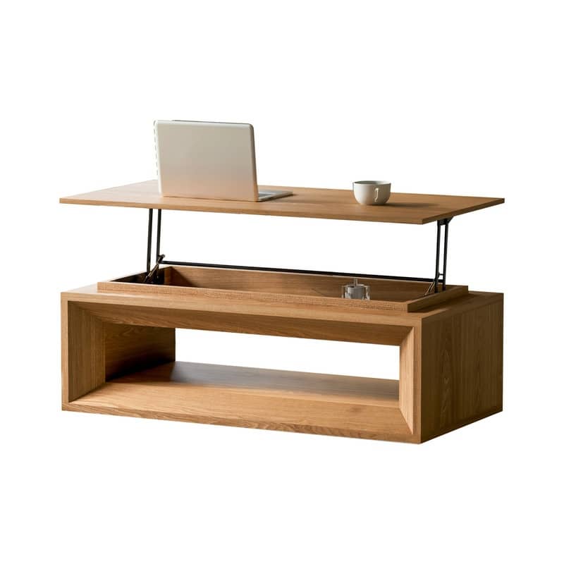 43.3" Lift-Top Coffee Table, Solid Wood Veneer Modern Accent Table with Storage and Adjustable Height