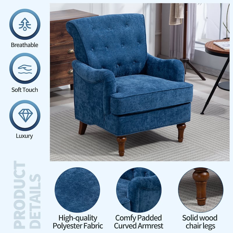 Blue Fabric Accent Chair with Foam Cushion and Rubberwood Frame - 31.5” D x 28.8” W x 35.4” H