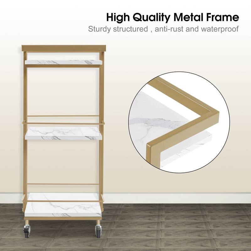 Modern Metal Storage 3-Tier Rolling Kitchen Utility Cart - 16.9" ( L ) x 13.0" ( W ) x 29.5" ( H )