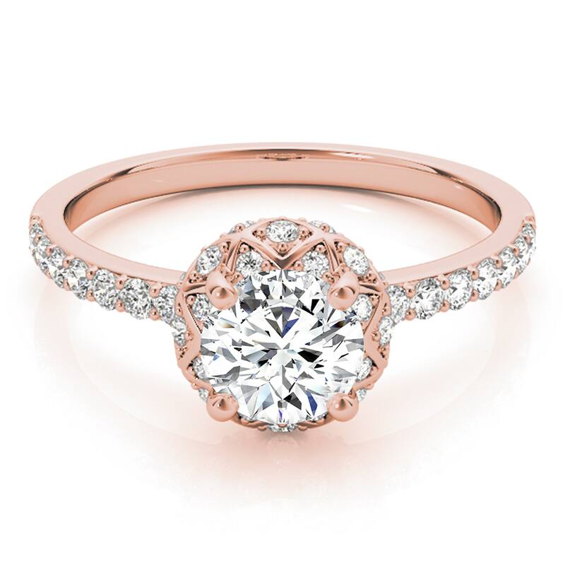 Auriya 14k Rose Gold Lab Grown Round Diamond Halo Engagement Ring 0.50 to 5.00 ct. tw. (F-G VS)