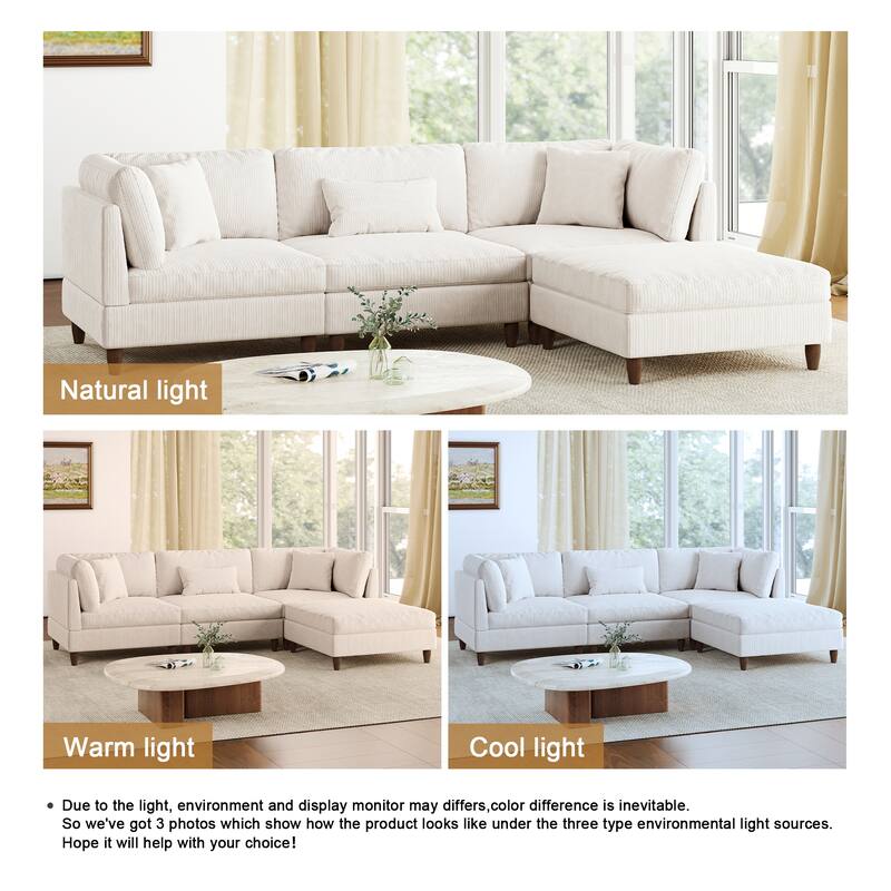 112" W Modern Upholstered Corduroy Modular Sectional Sofa
