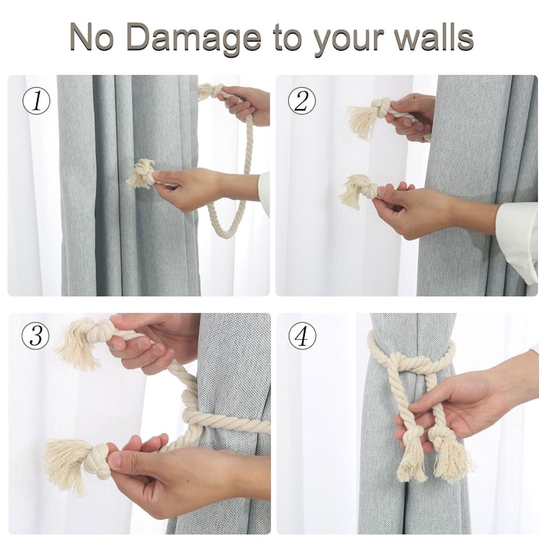 4pcs Curtain Holdback 37" Tieback Drapery Decor Rope Curtain Holders - Beige - 0.4" x 37"