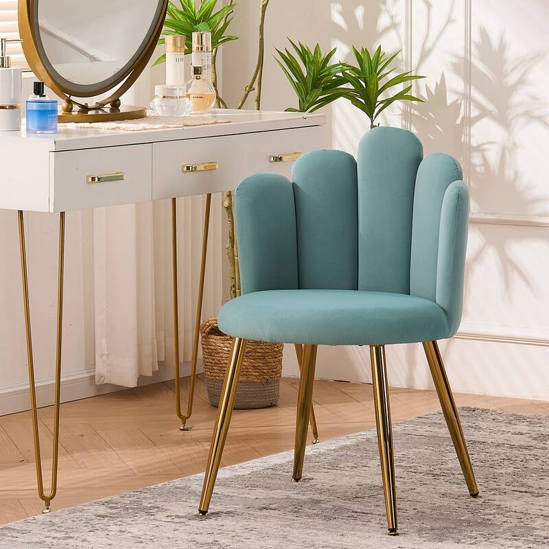 Velvet Vanity Chair Makeup Chair for Vanity with Golden Metal Legs - SAGE