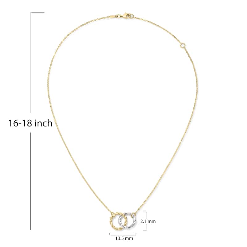 Clover 14K Two-Tone Gold Twisted Interlocking Circle Necklace - Adjustable 16-18"