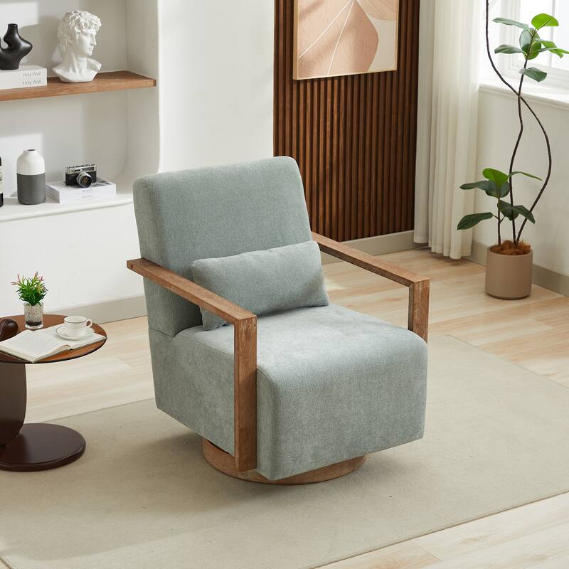 360 Degree Swivel Accent Chair with Solid Wood Armrest and Base