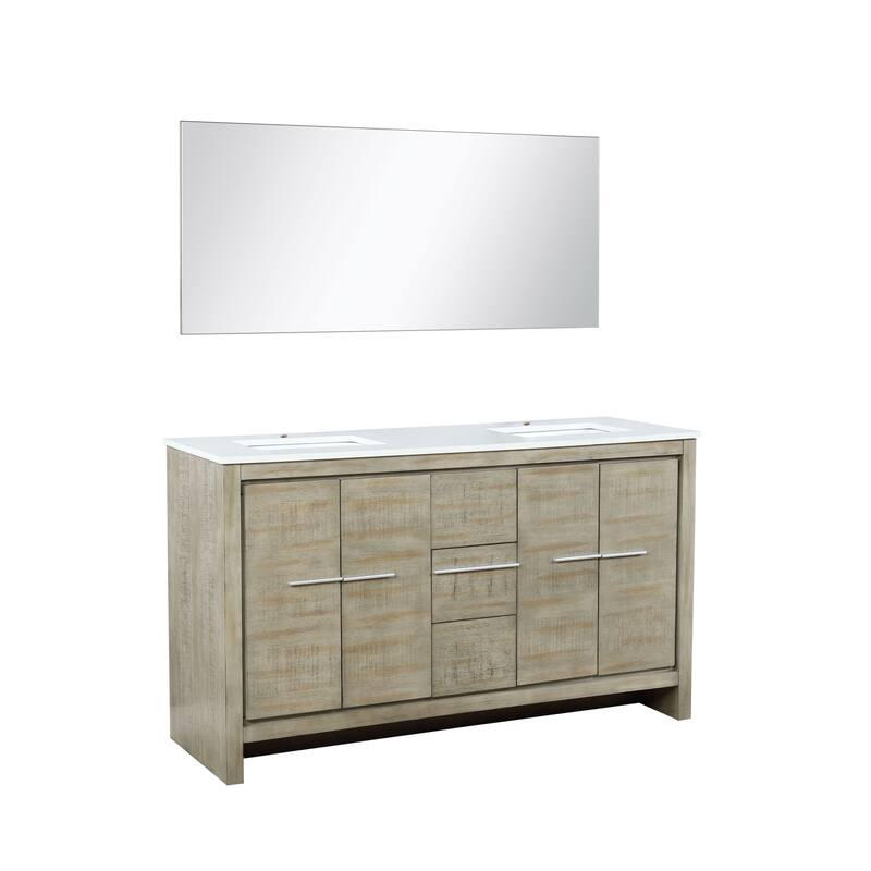 Lafarre 36 in W x 20 in D Rustic Acacia Bath Vanity, White Quartz Top and 28 in Mirror