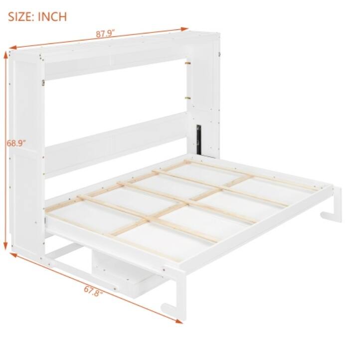 Queen Murphy Bed with Storage & Vanity Desk, Wall Mounted Folding Cabinet Bed with Mirror and Drawers for Small Space