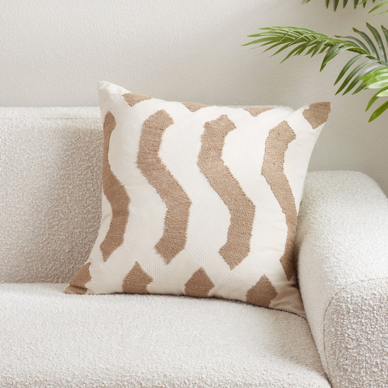 Textured Jute Stripe Throw Pillow - Woven Neutral Accent for Sofa, Bed & Layered Styling