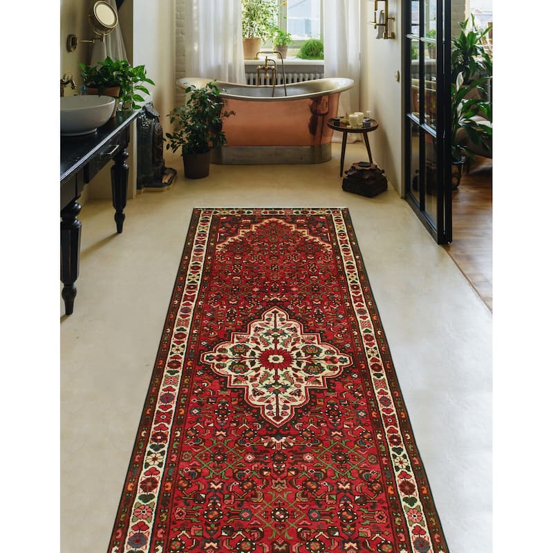 Fine Vintage Distressed Alf Red/Ivory Runner - 3'8" x 10'11"