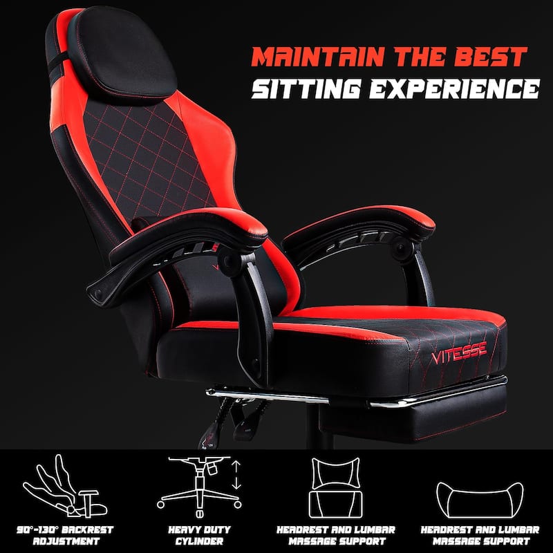 BOSSIN Ergonomic Gaming Chair – 400 lbs Support, PC/Racing Office Chair with Adjustable Swivel, Lumbar Vibration & Headrest