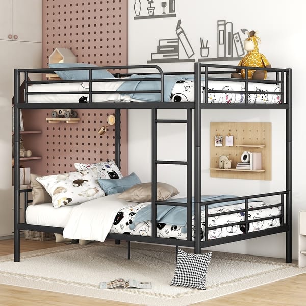 slide 2 of 9, Contemporary Full over Full Metal Frame Bunk Bed Kids Bed with Stairs,Save Space,Split Into Two Beds Black