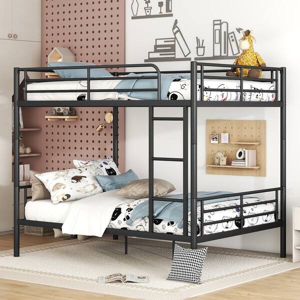 slide 2 of 27, Full Over Full Metal Bunk Bed for Adults, Heavy Duty Full Metal Bunk Bed Frame with Ladder & Guardlails, Split Into 2 Beds Black - Full