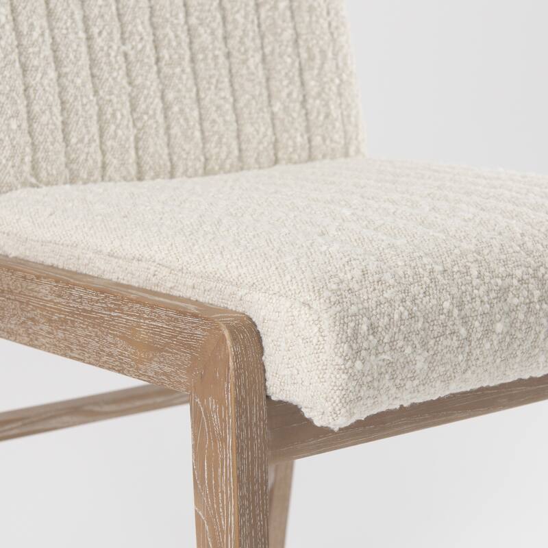 Tahoe Cream Boucle Fabric Seat With Light Brown Solid Wood Frame Armless Dining Chair - 20"W x 24.8"D x 33.6"H